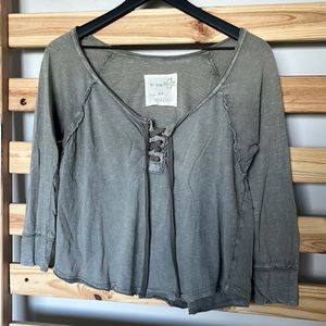 We the Free / Free people olive green half sleeve long sleeve shirt